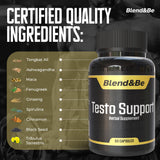 Blend&Be Testo Support 50g side view showing ingredients