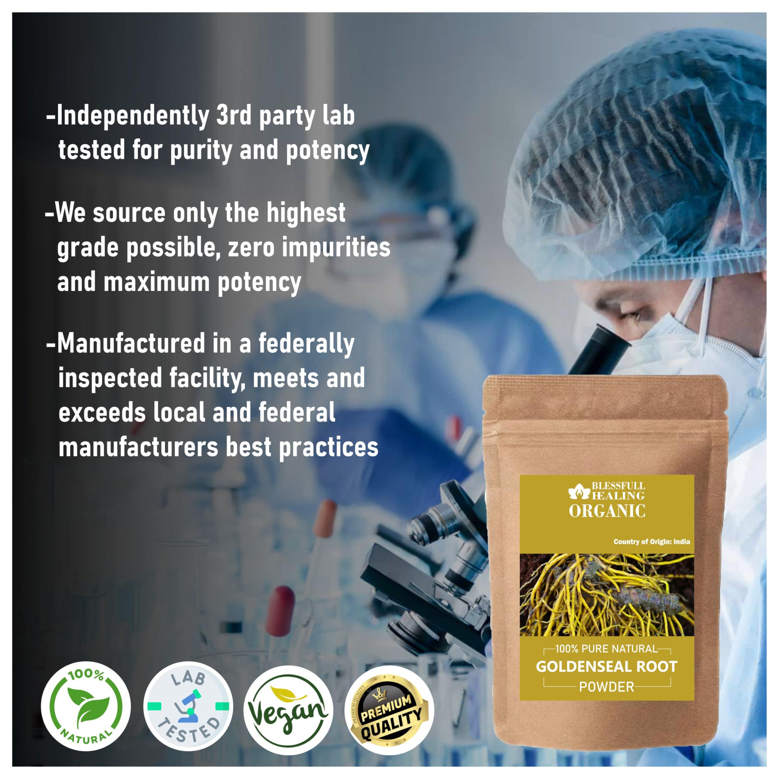 Blessfull Healing Goldenseal Root Powder 100g side view