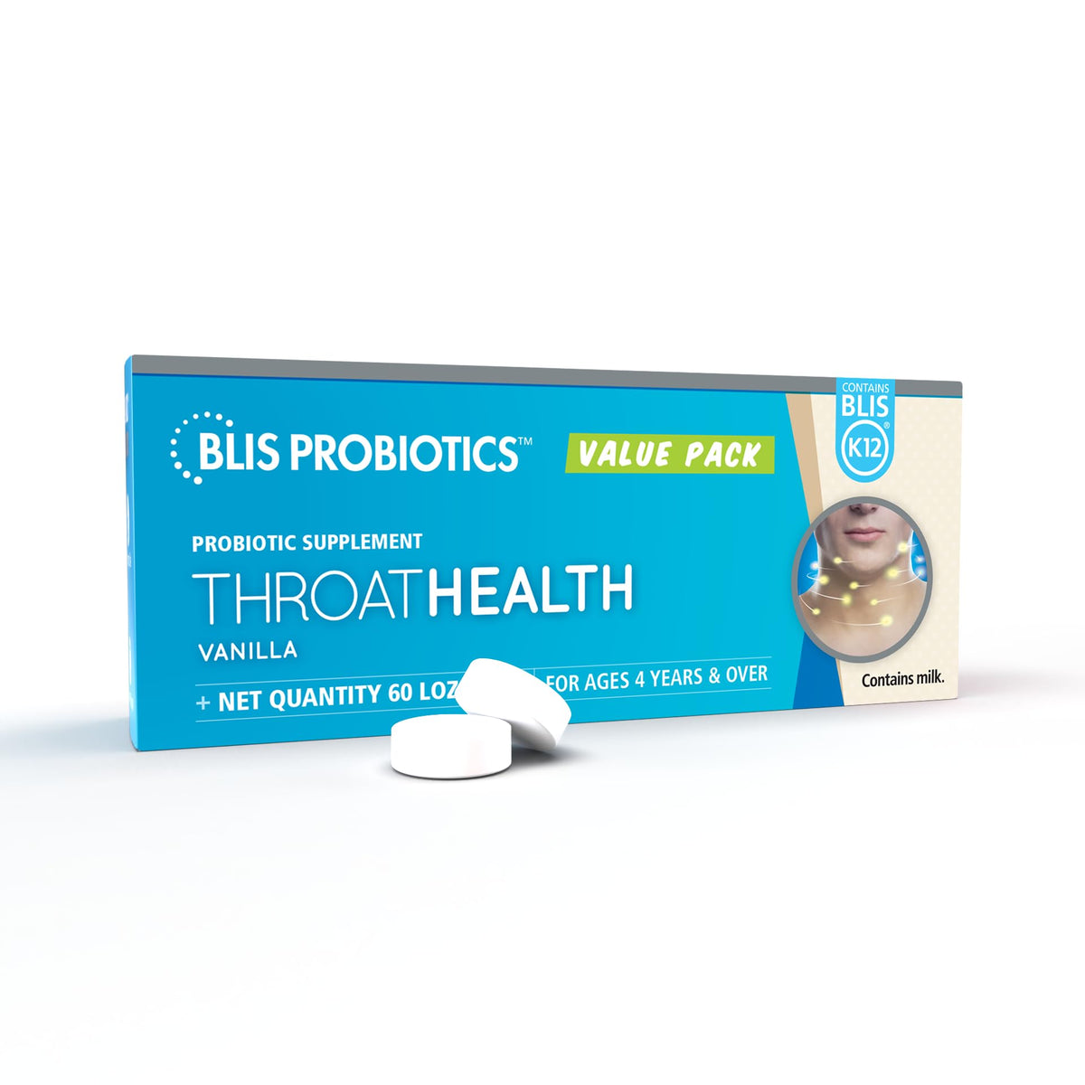 BLIS ThroatHealth Probiotic Lozenges front view packaging