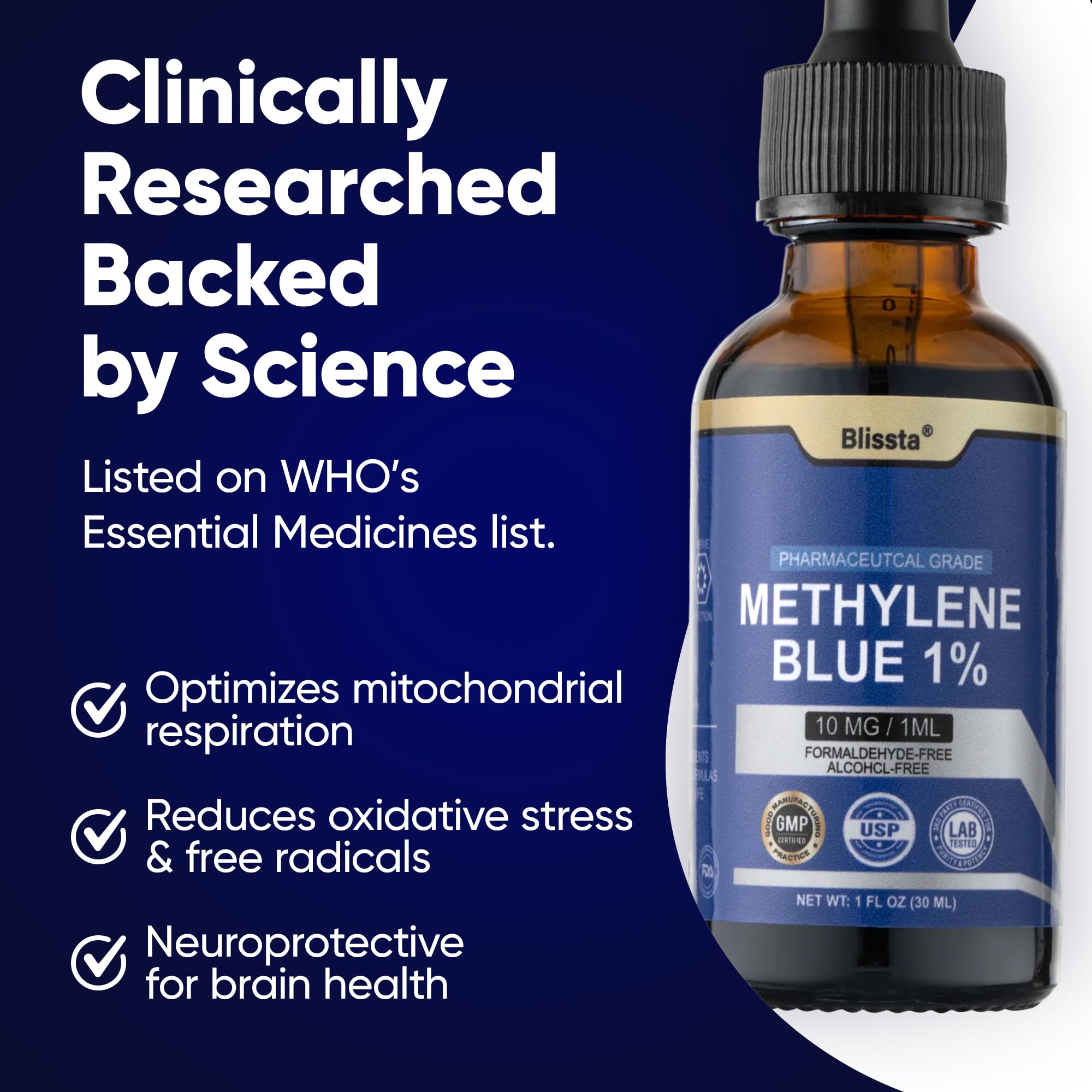 Blissta Methylene Blue Supplement 85g with measuring spoon for dosage