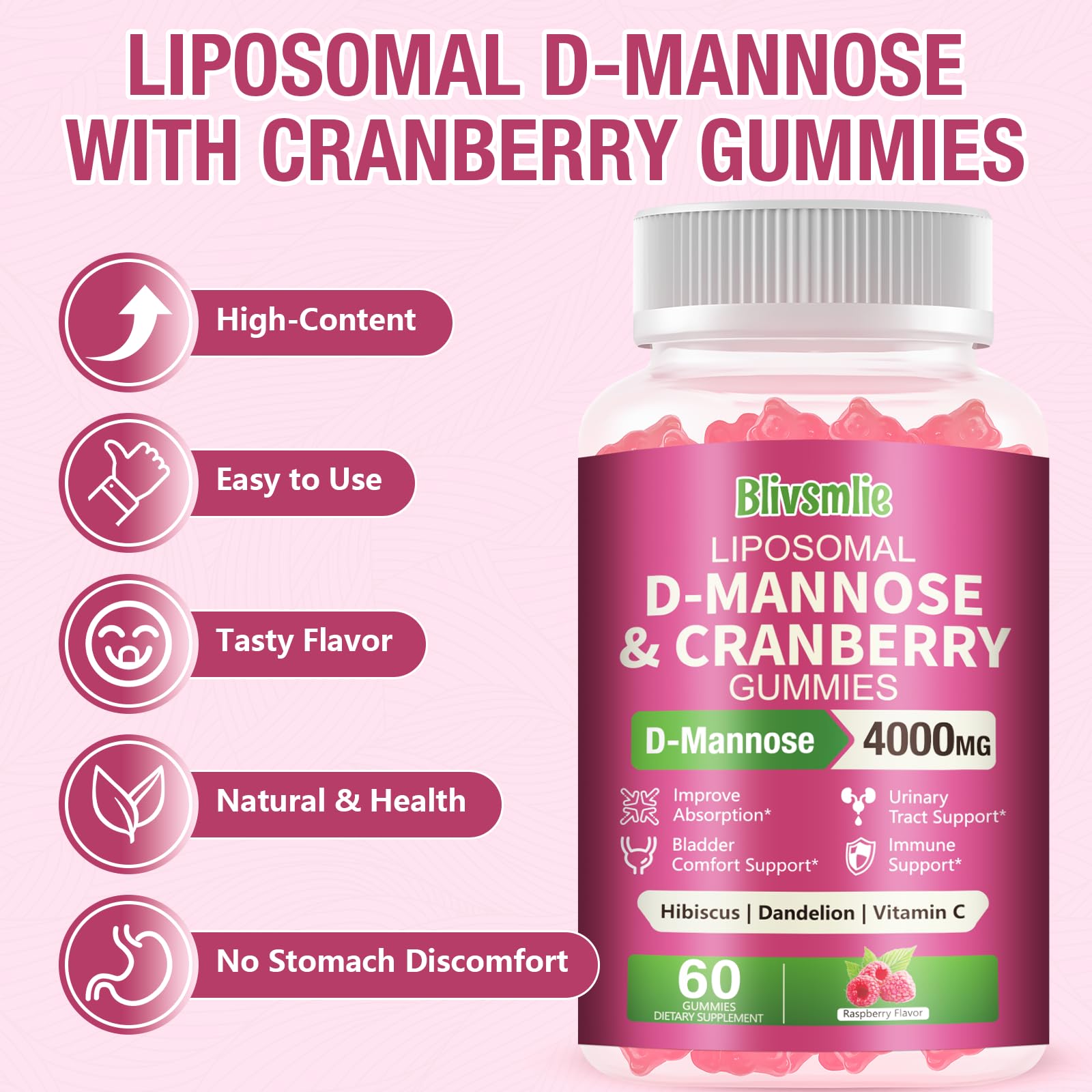 Blivsmlie D-Mannose Gummies 4000mg with fresh cranberries