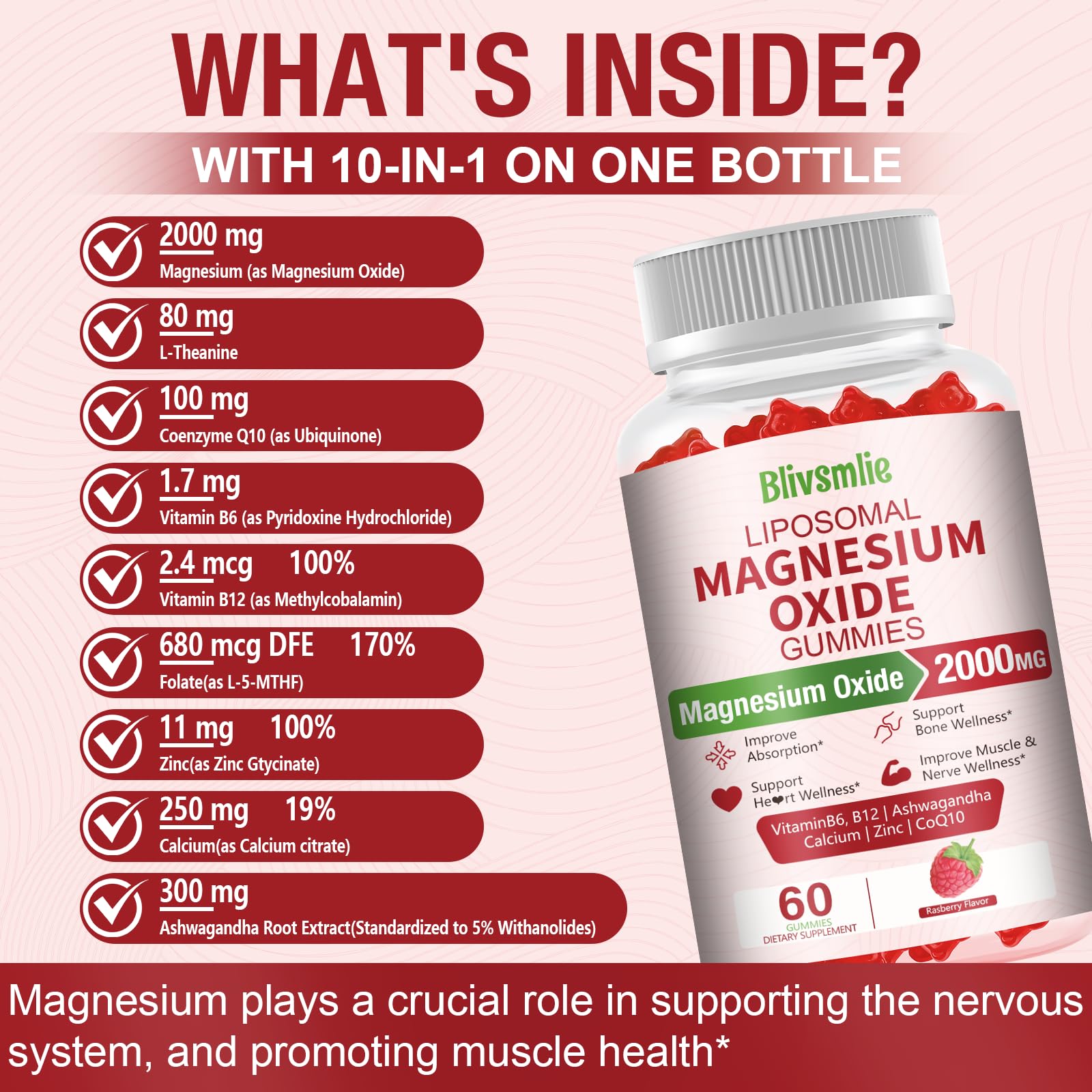 Blivsmlie Magnesium Supplement back view with ingredient list