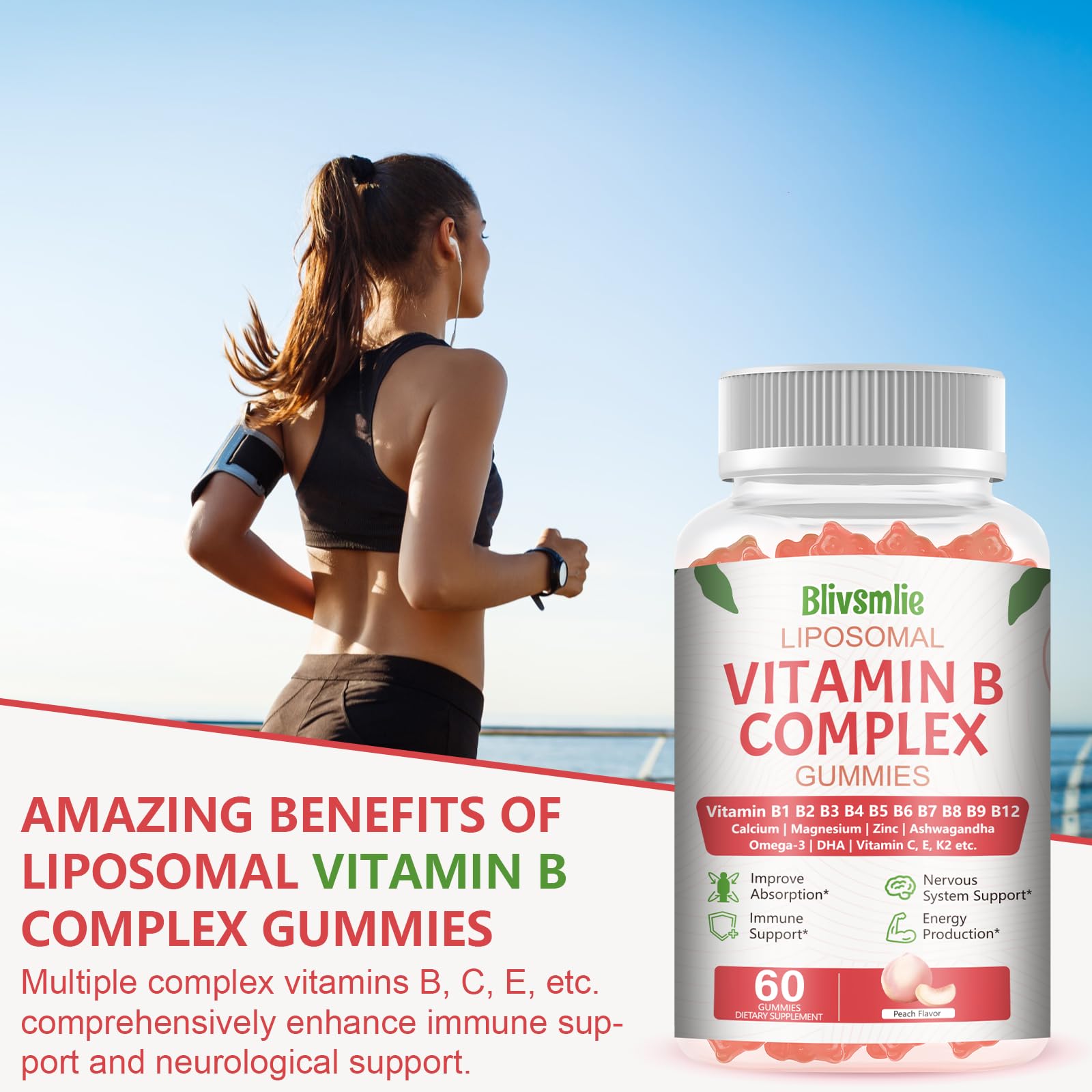 Blivsmlie Vitamin B Complex Gummies displayed with fresh fruits