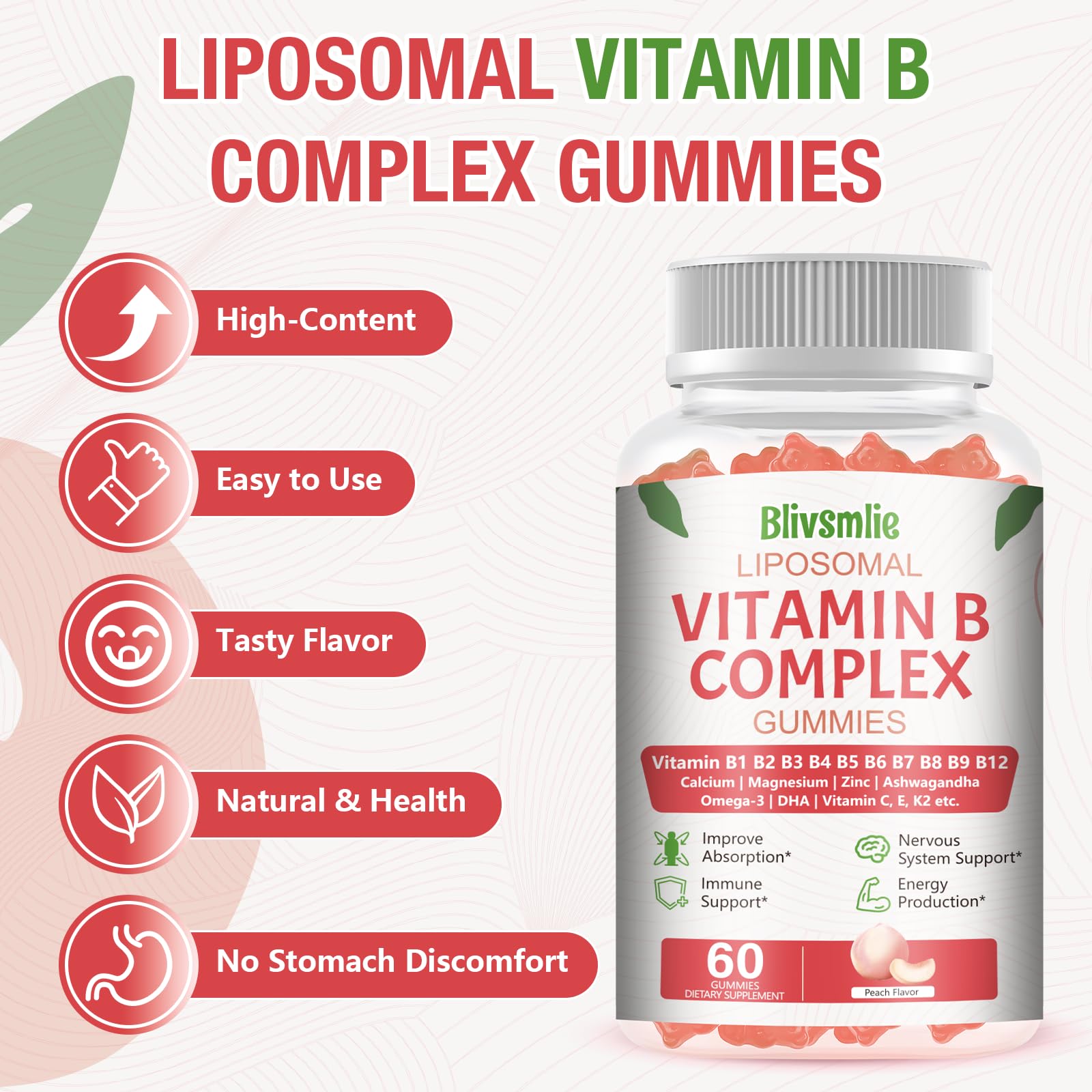 Blivsmlie Vitamin B Complex Gummies open bottle with gummies visible