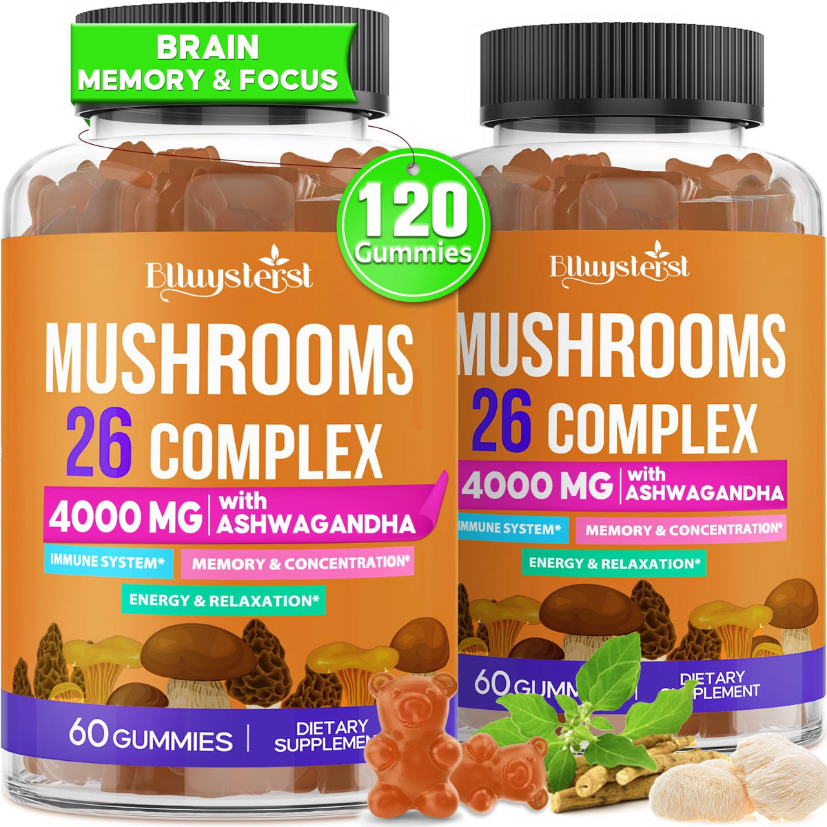 blluysterst Mushroom Gummies 26 Powerful Blend front view
