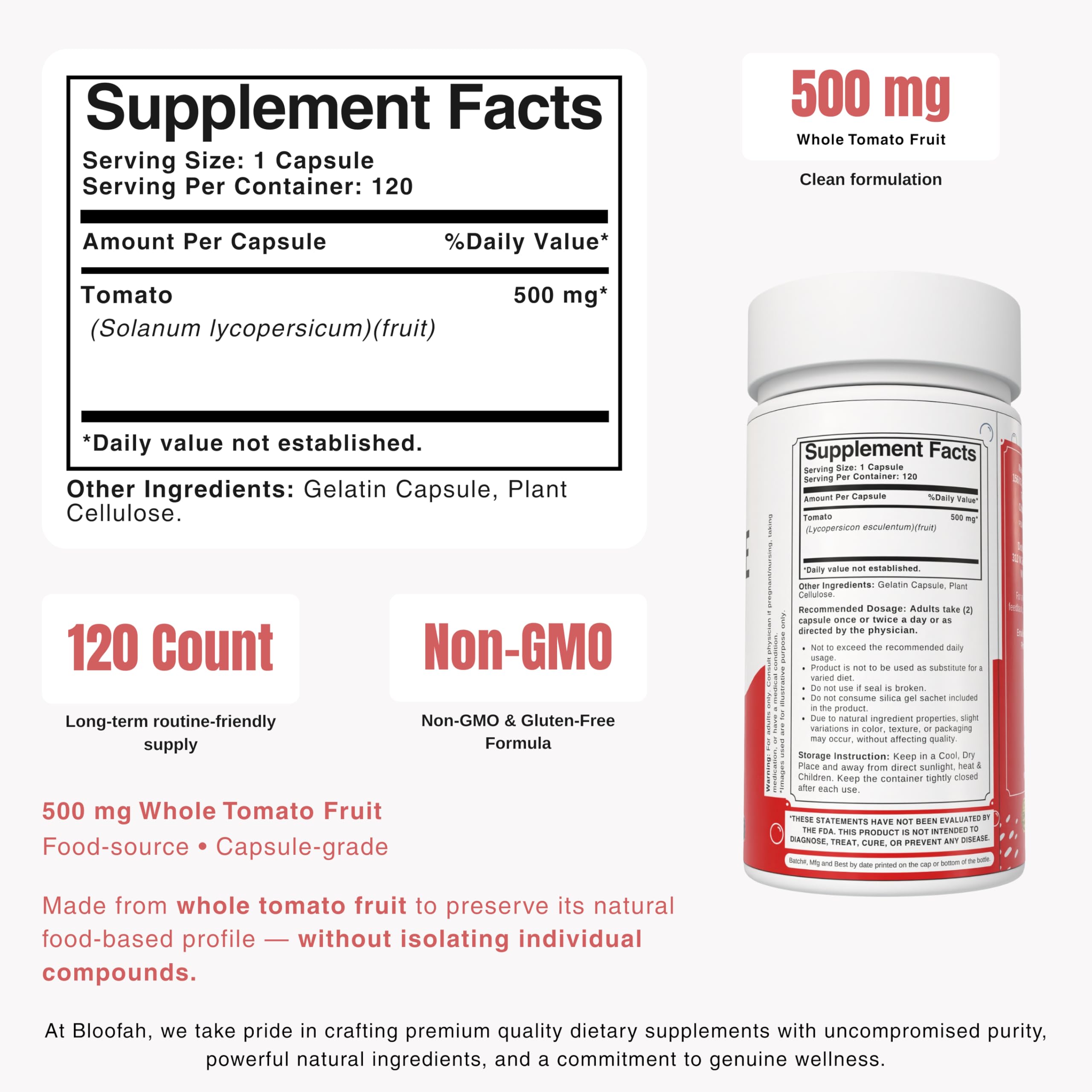 Bloofah Lycopene Supplement 120 capsules side view