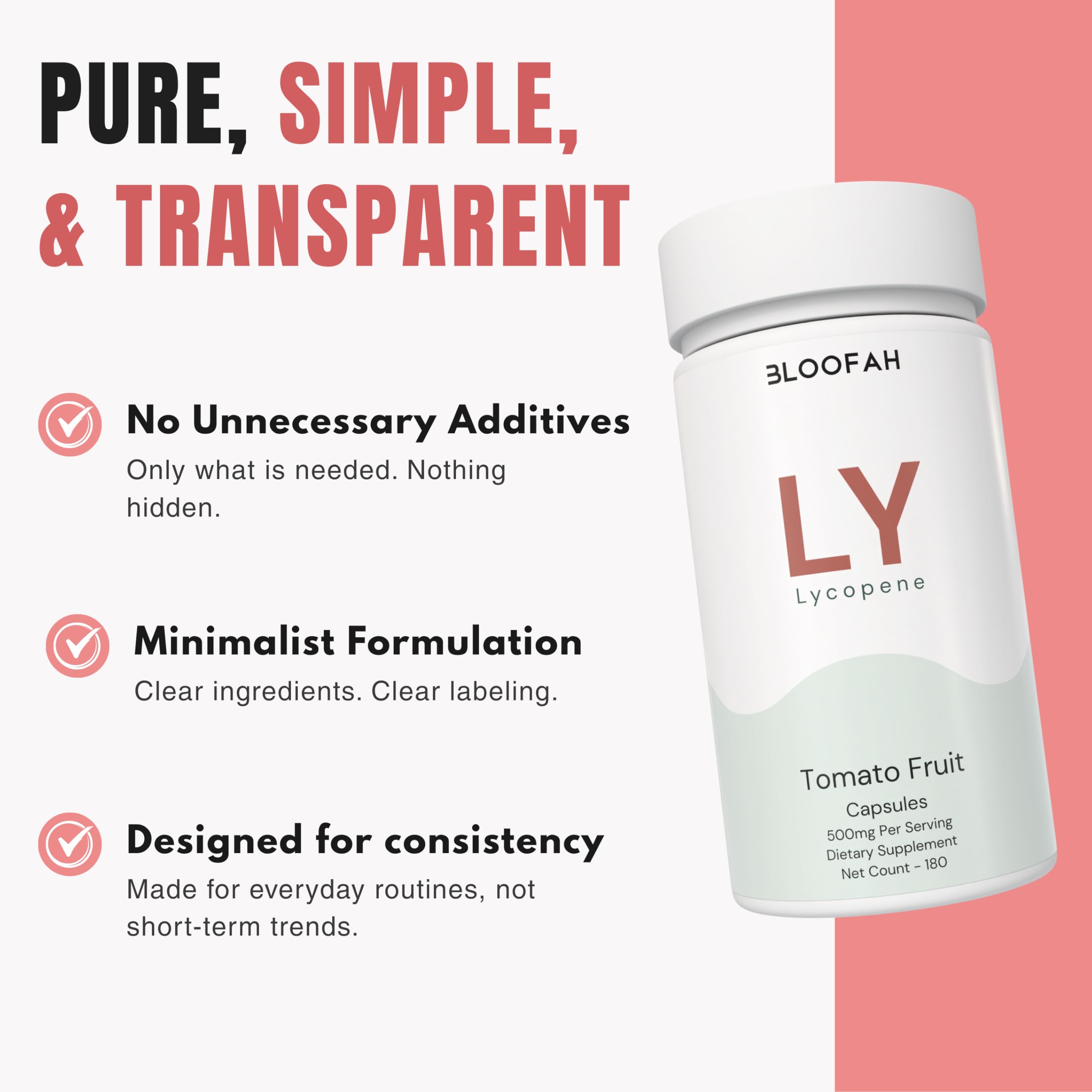 Bloofah Lycopene Supplement 500mg capsules in a hand