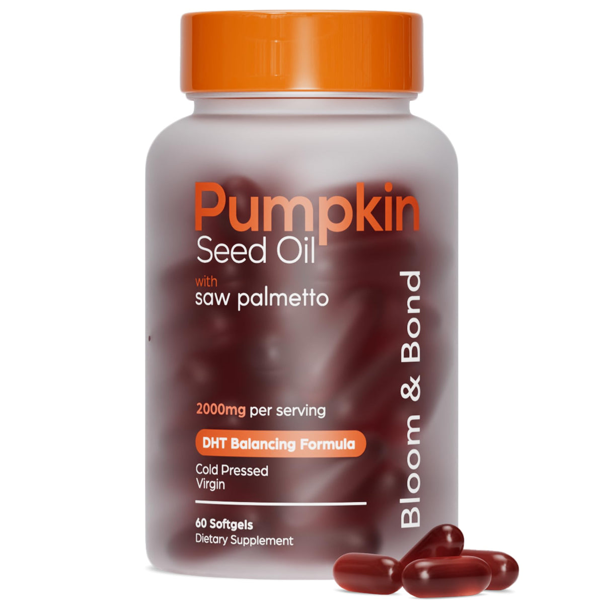 Bloom & Bond Pumpkin Seed Oil Softgels front view with packaging