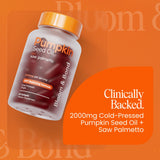 Bloom & Bond Pumpkin Seed Oil Softgels showing easy-to-swallow design