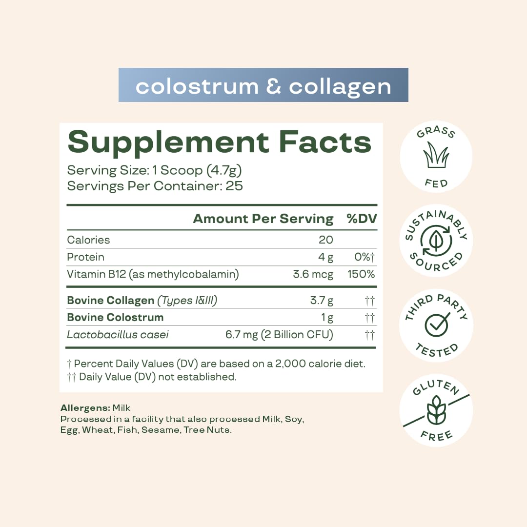 Bloom Nutrition Colostrum & Probiotics with B12 120g mixed with beverage