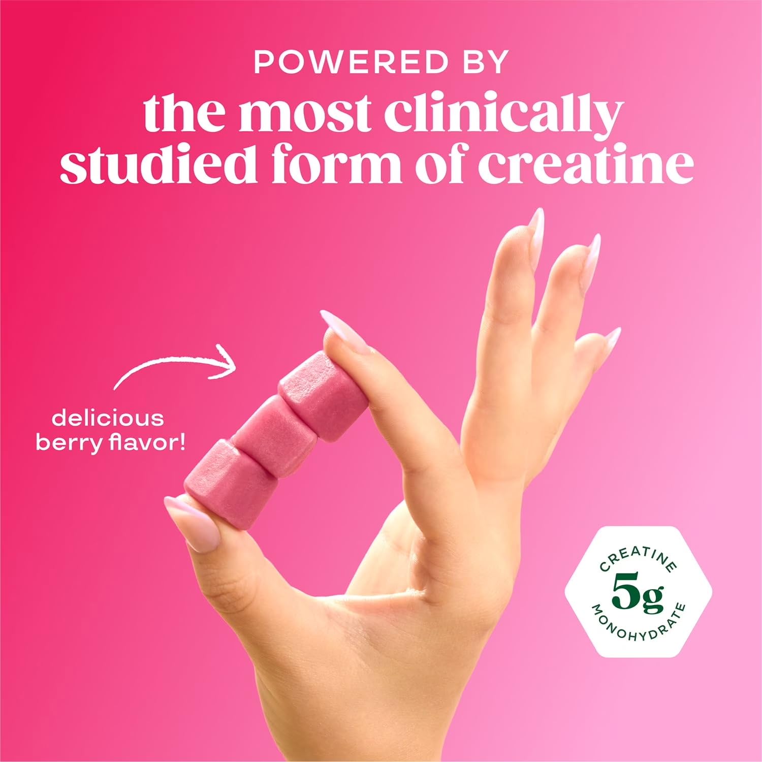 Bloom Nutrition Creatine Gummies side view with nutrition label