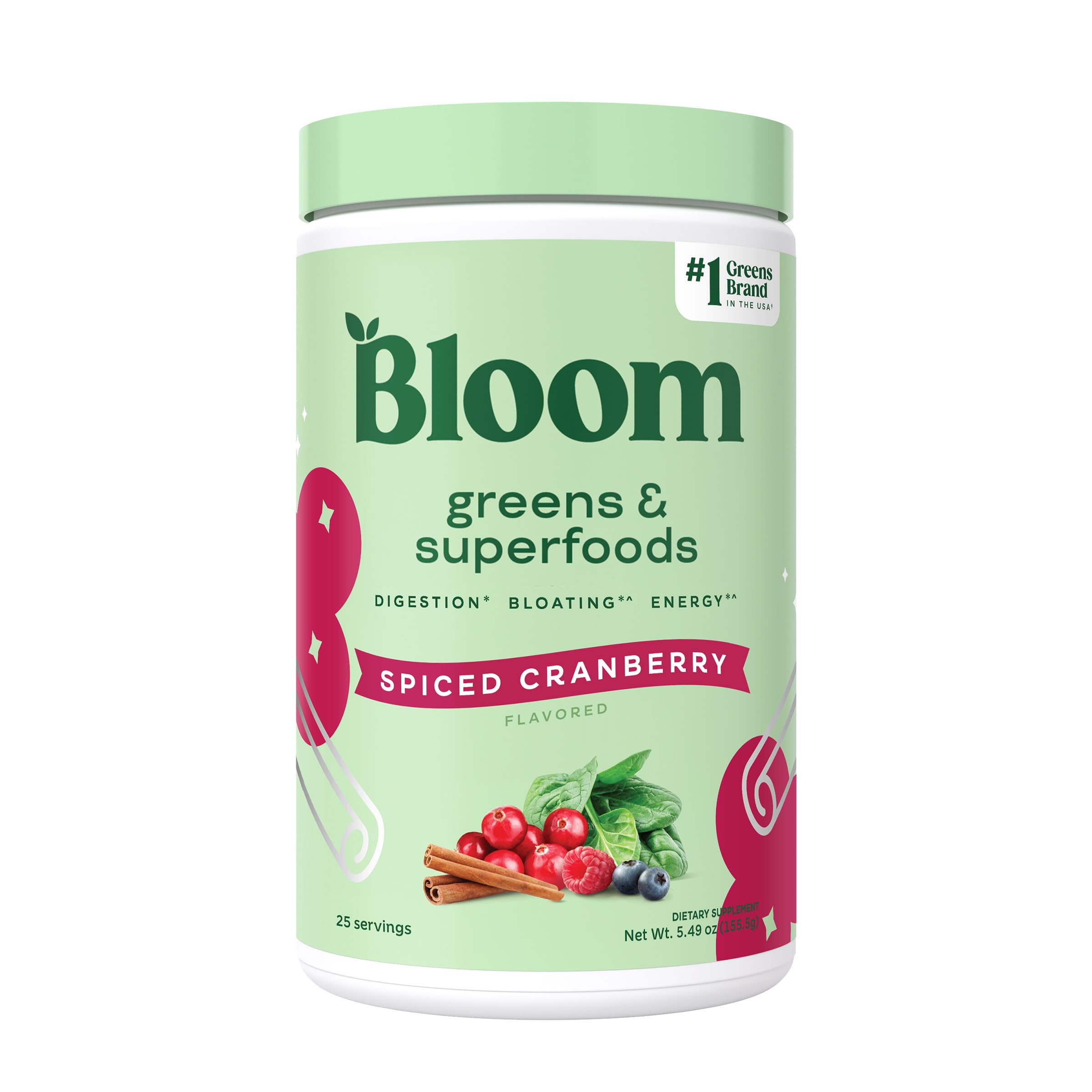 Bloom Nutrition Greens & Superfoods Powder 209g tub front view