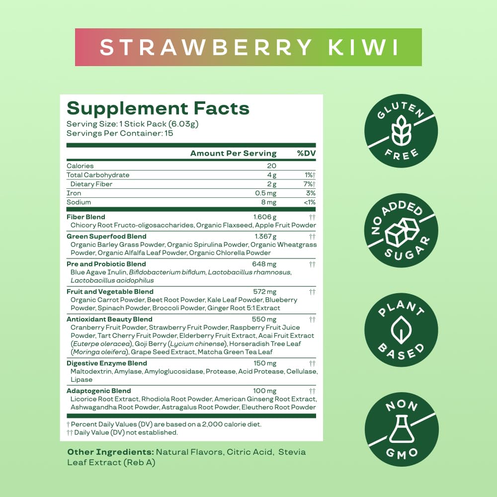 Bloom Nutrition Greens & Superfoods Powder mixed in a glass