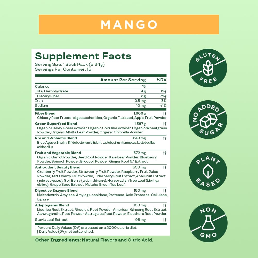 Bloom Nutrition Greens & Superfoods Powder mixed in a glass