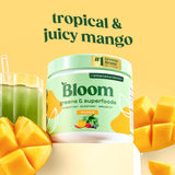 Bloom Nutrition Greens & Superfoods Powder scoop with mango flavour