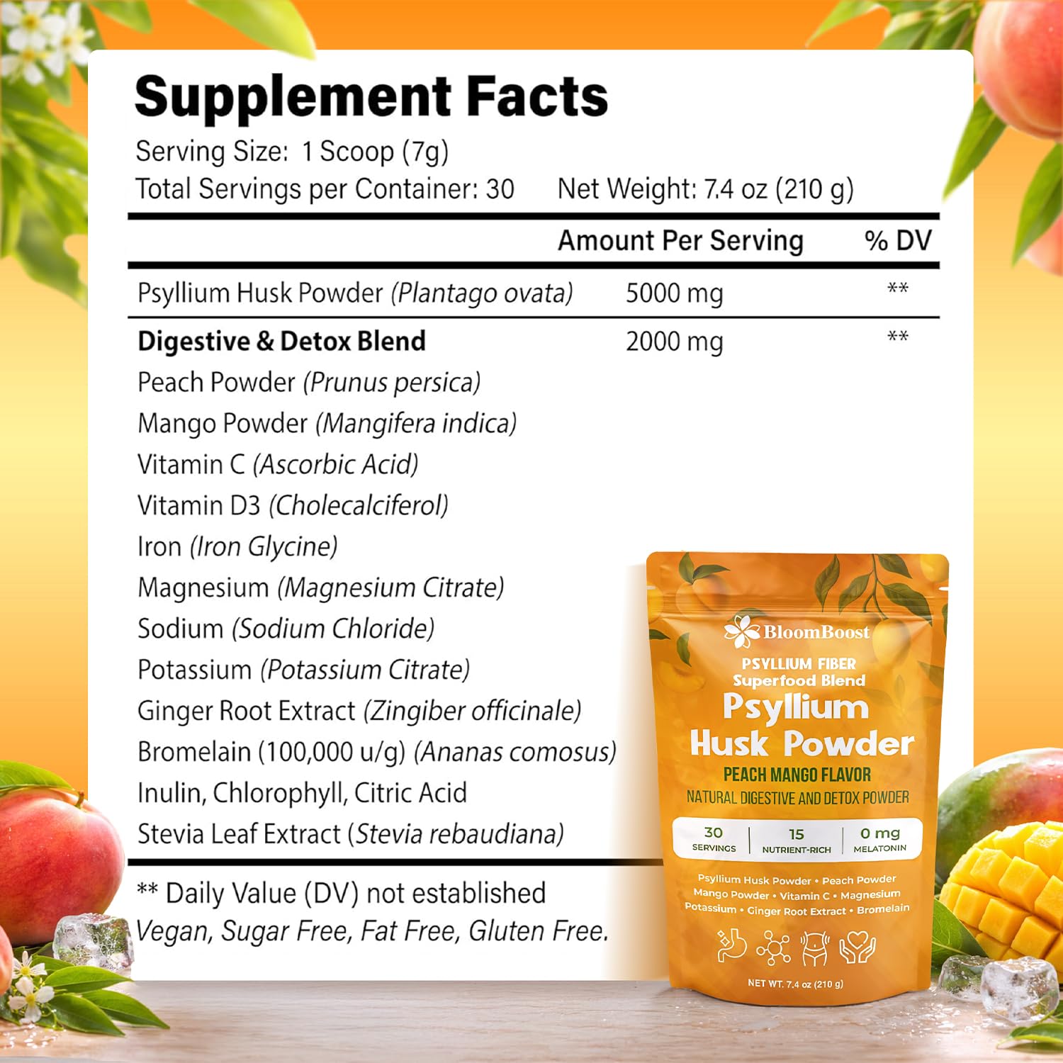 BloomBoost Psyllium Husk Powder scoop with powder
