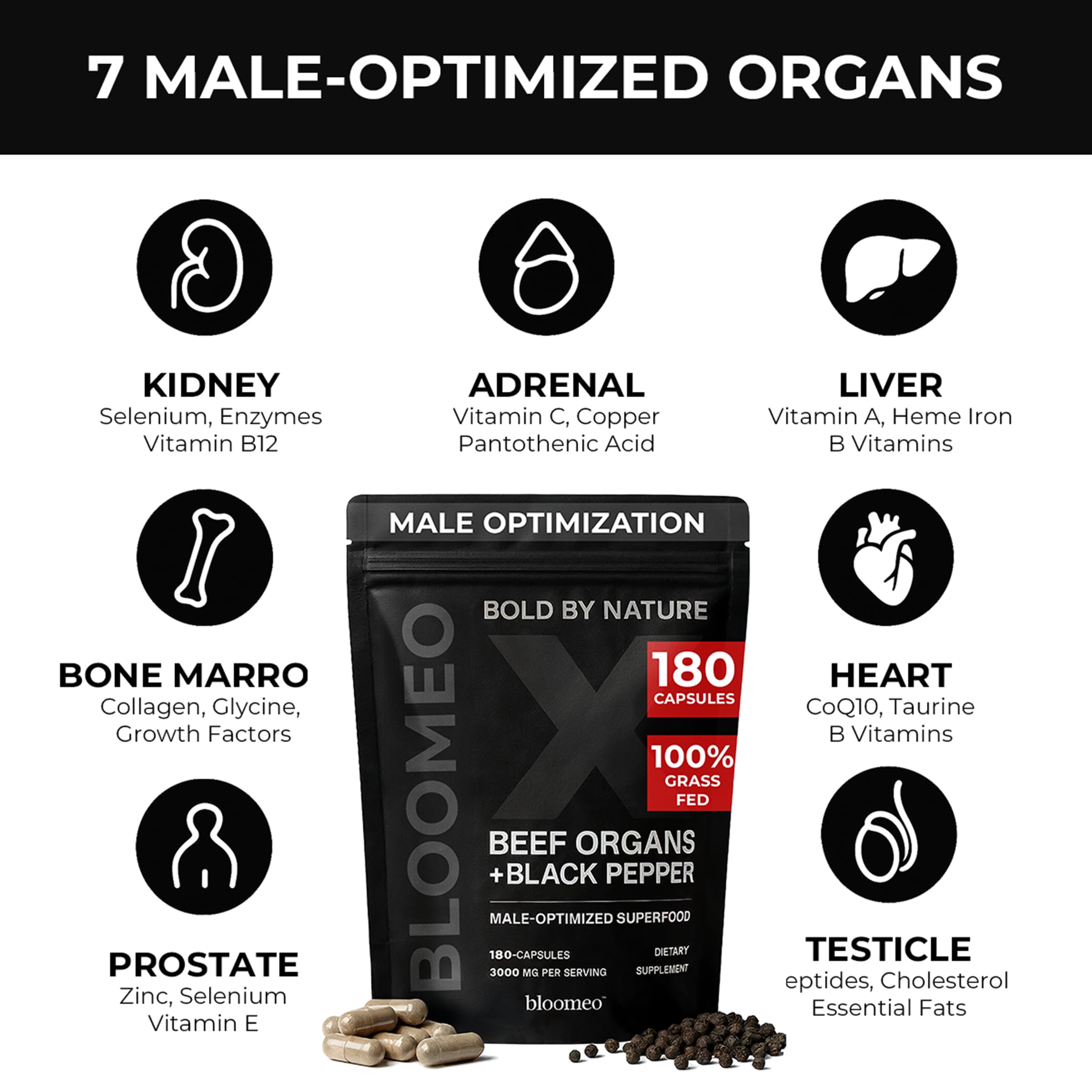 Bloomeo Beef Organ Supplement capsules close-up