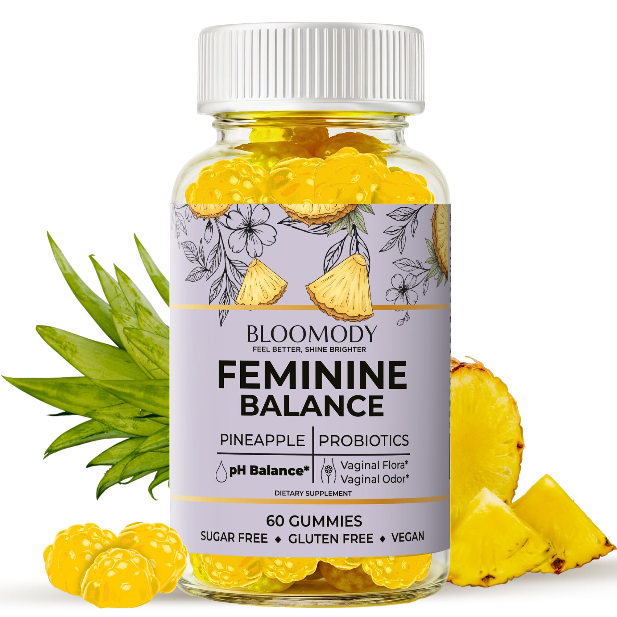 Bloomody Feminine Balance Gummies 60 count bottle front view