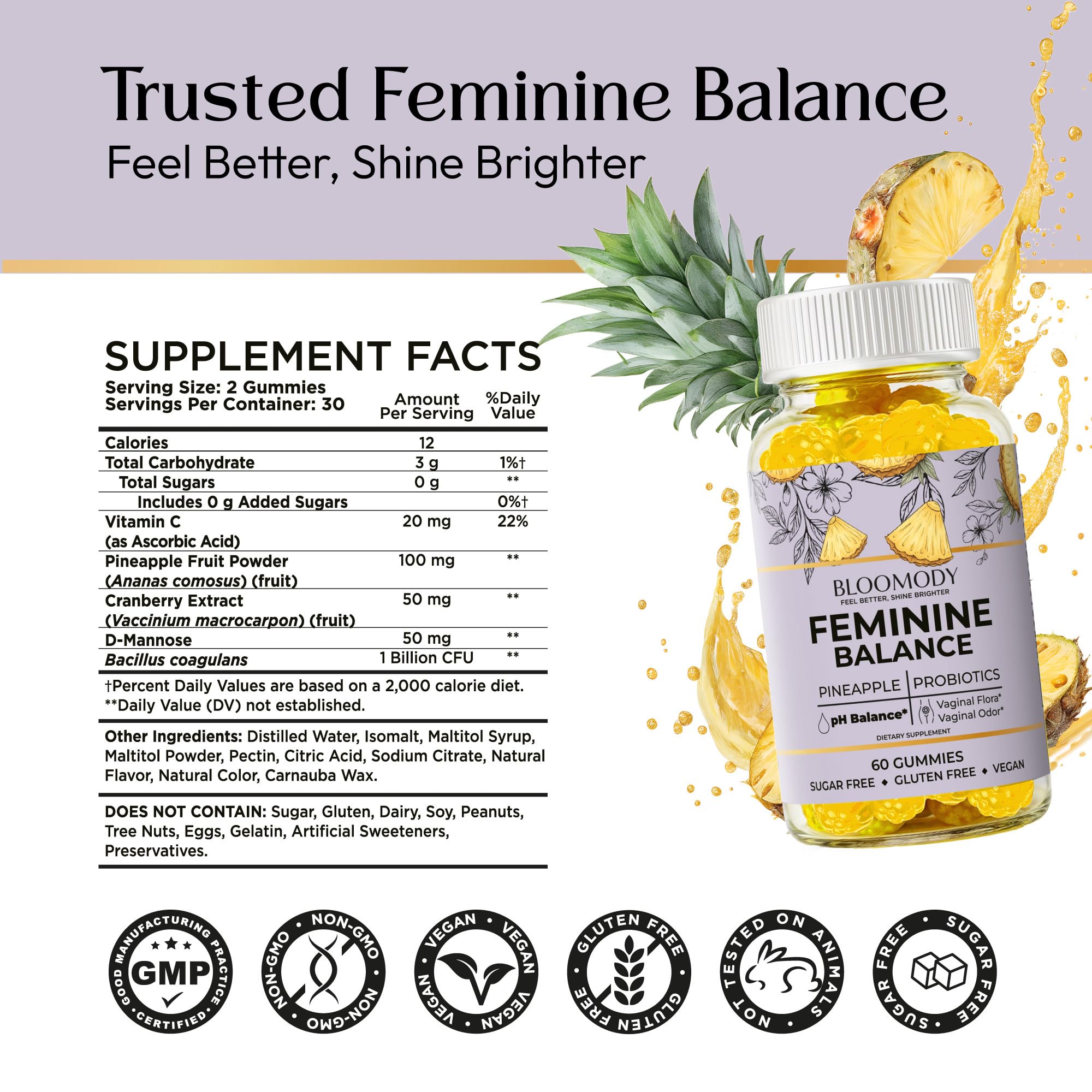 Bloomody Feminine Balance Gummies bottle with a measuring spoon