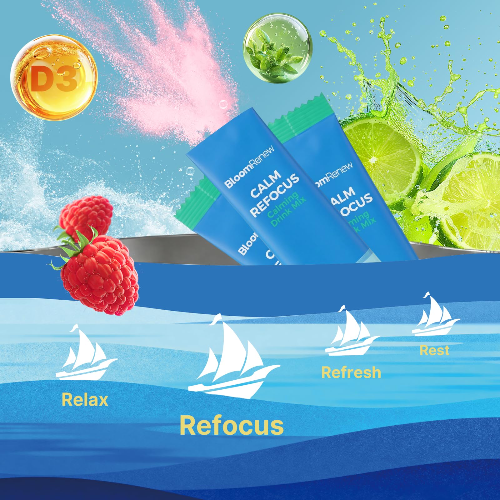 BloomRenew Calm Drink Mix raspberry lemon flavour