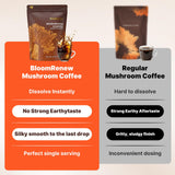 BloomRenew Mushroom Coffee packaging with ingredients list