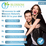 Blossom Nature Antarctic Krill Oil Softgels displayed on a wooden table