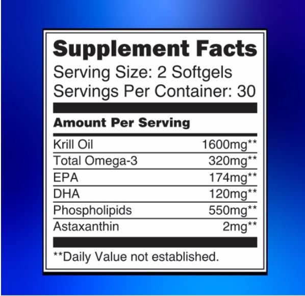 Blossom Nature Krill Oil Capsules side view showing dosage