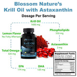 Blossom Nature Krill Oil Capsules with a close-up of the krill oil