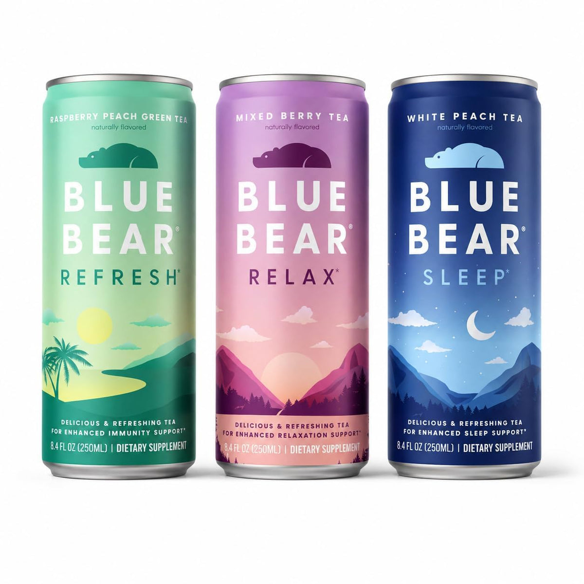 Blue Bear Adaptogen Tea Variety Pack front view with three tea blends
