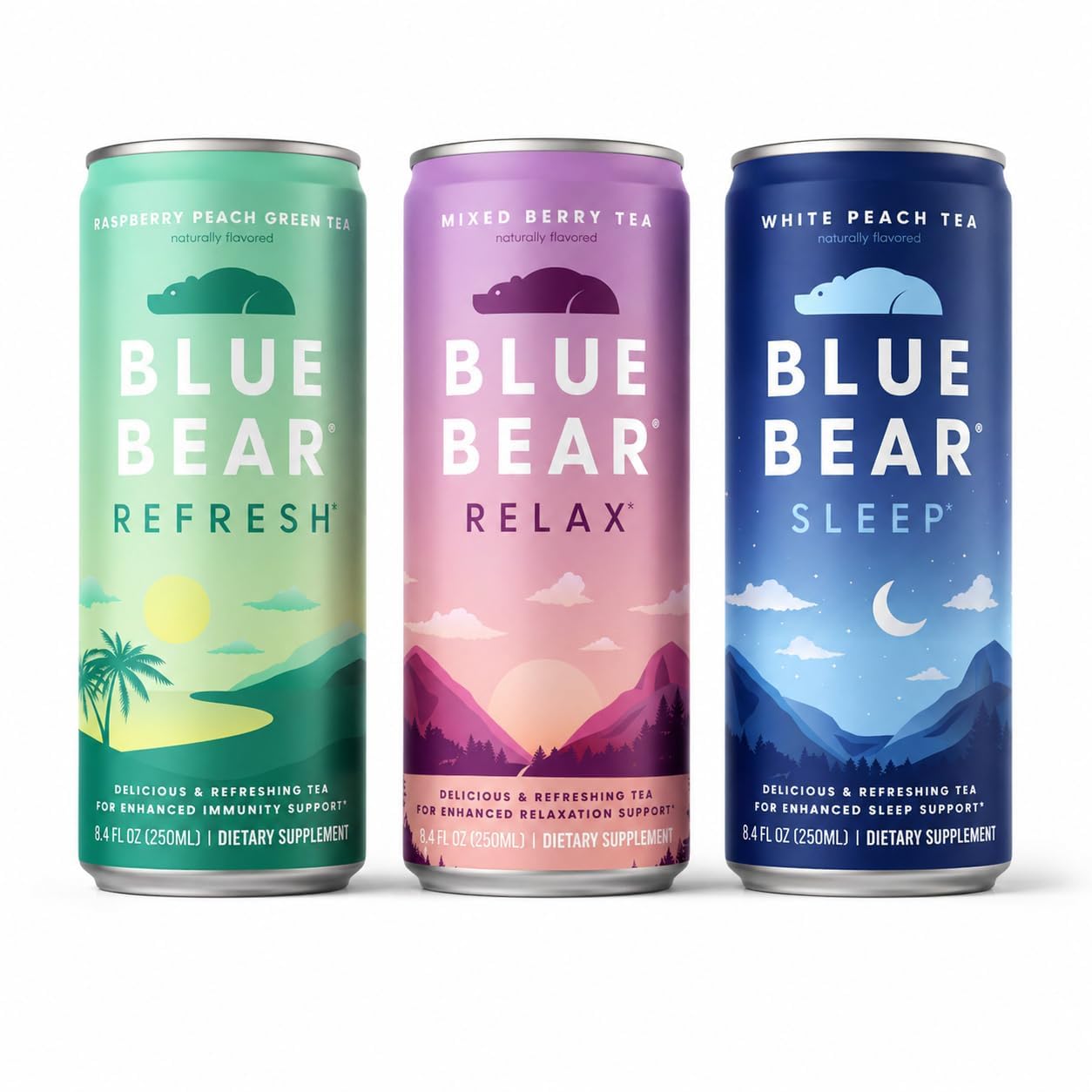 Blue Bear Adaptogen Tea Variety Pack front view with three tea blends