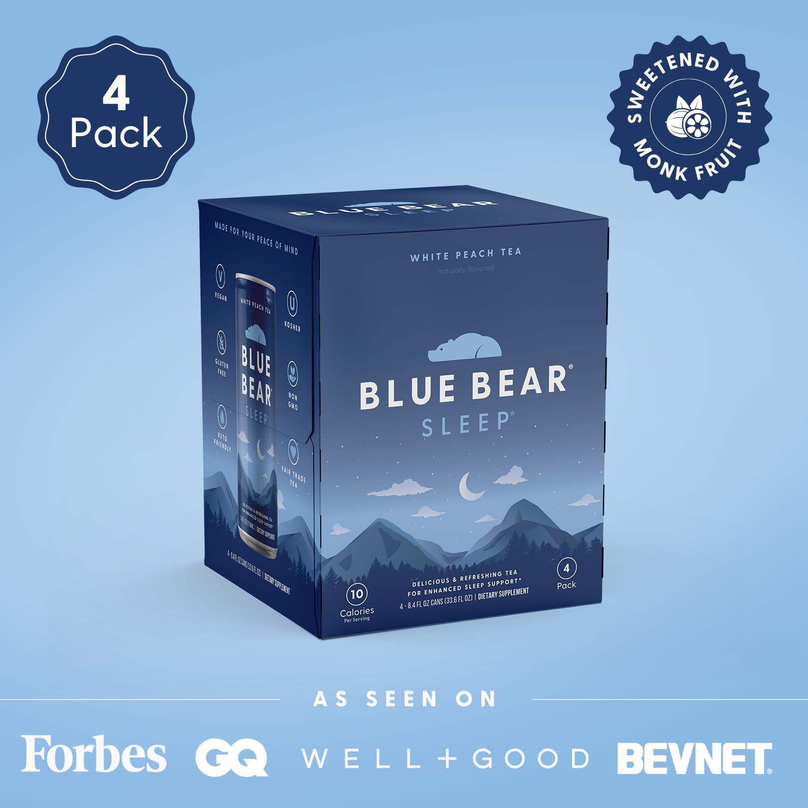 Blue Bear Sleep Adaptogen Drink on a wooden table