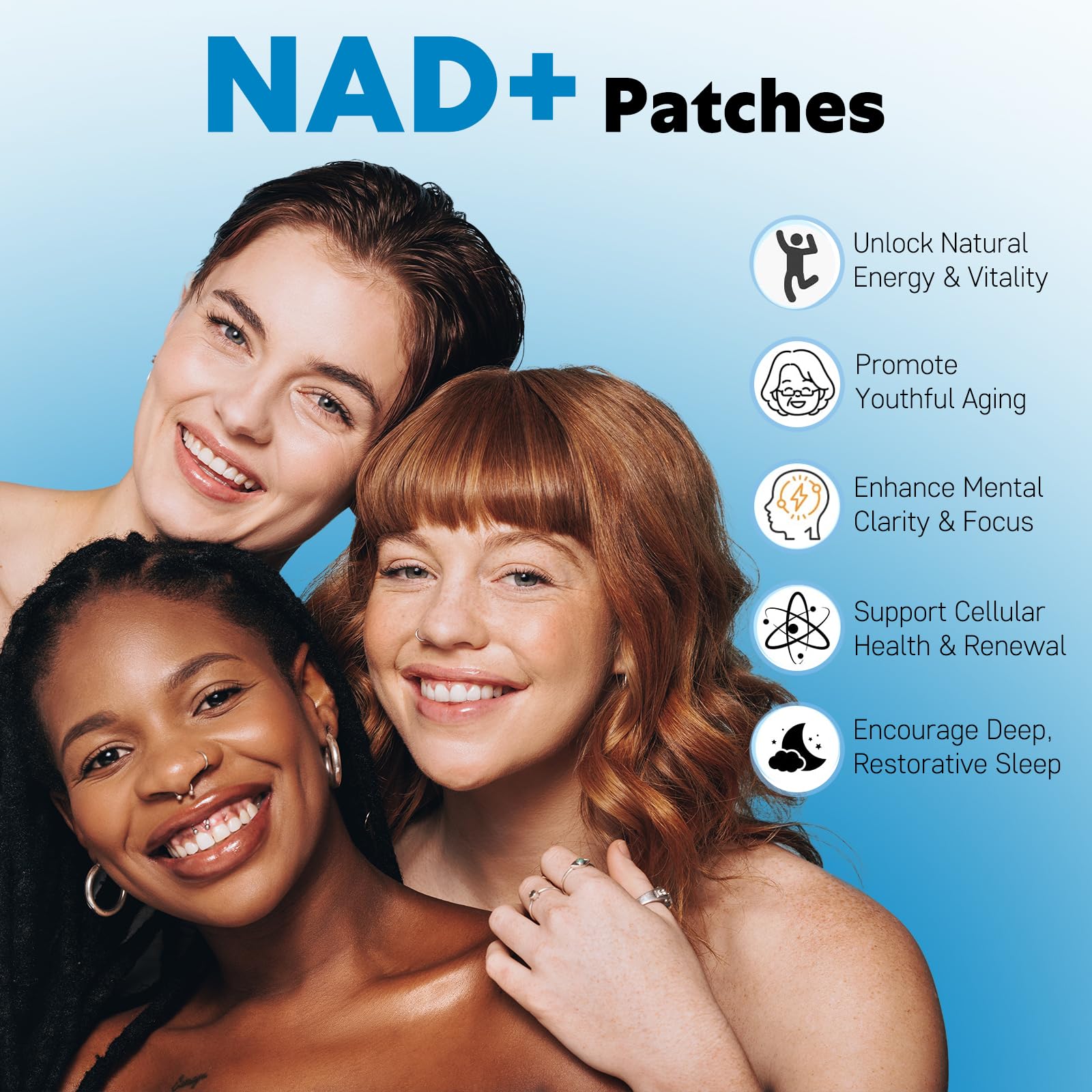 blue fresh NAD Patches close-up showing ingredients