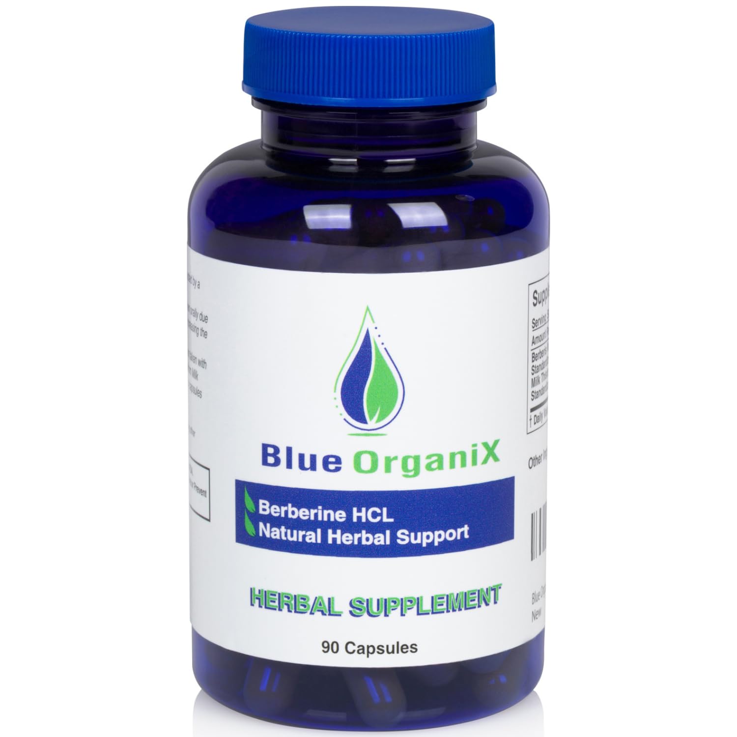 Blue Organix Milk Thistle Berberine 500mg vegetarian capsules front view