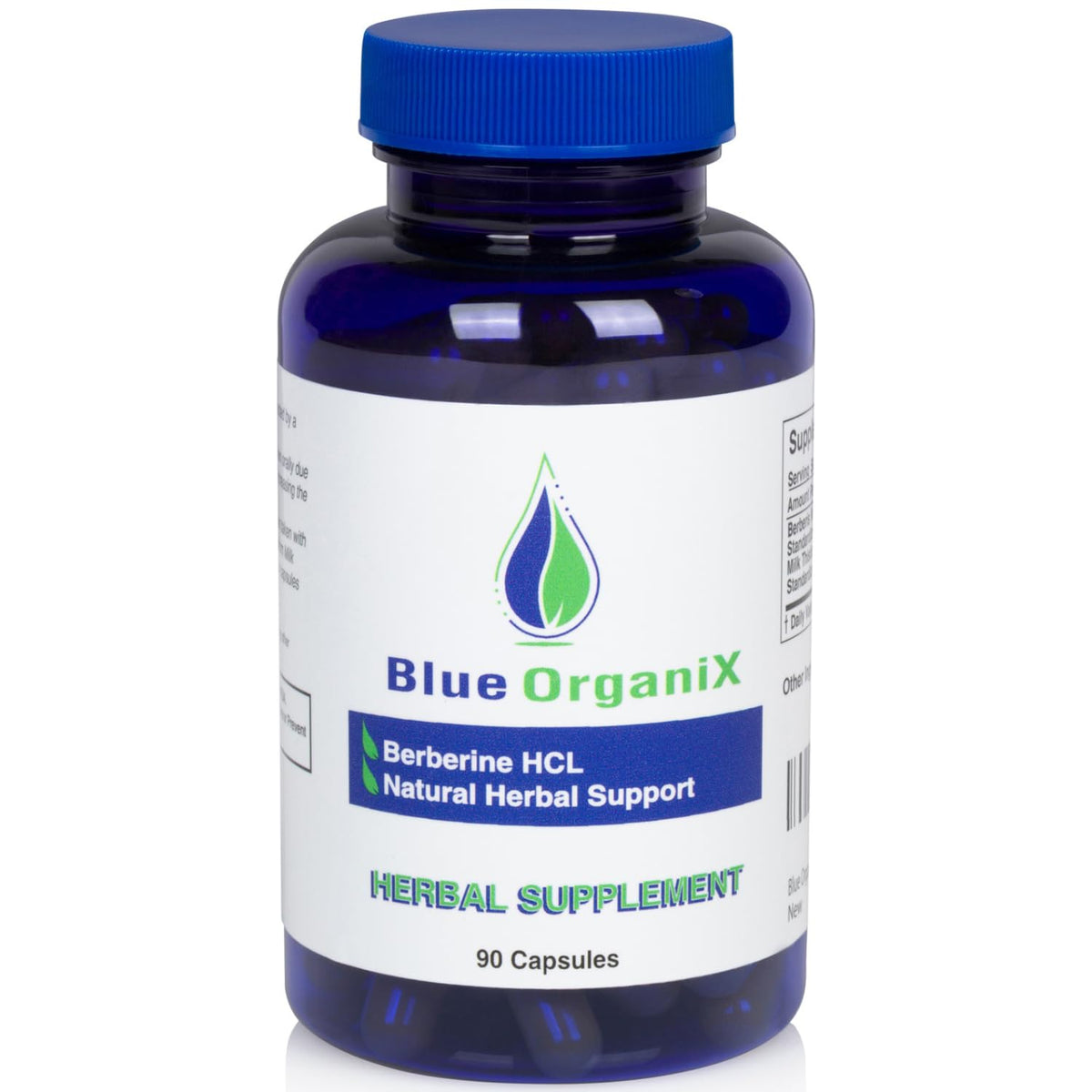 Blue Organix Milk Thistle Berberine 500mg vegetarian capsules front view
