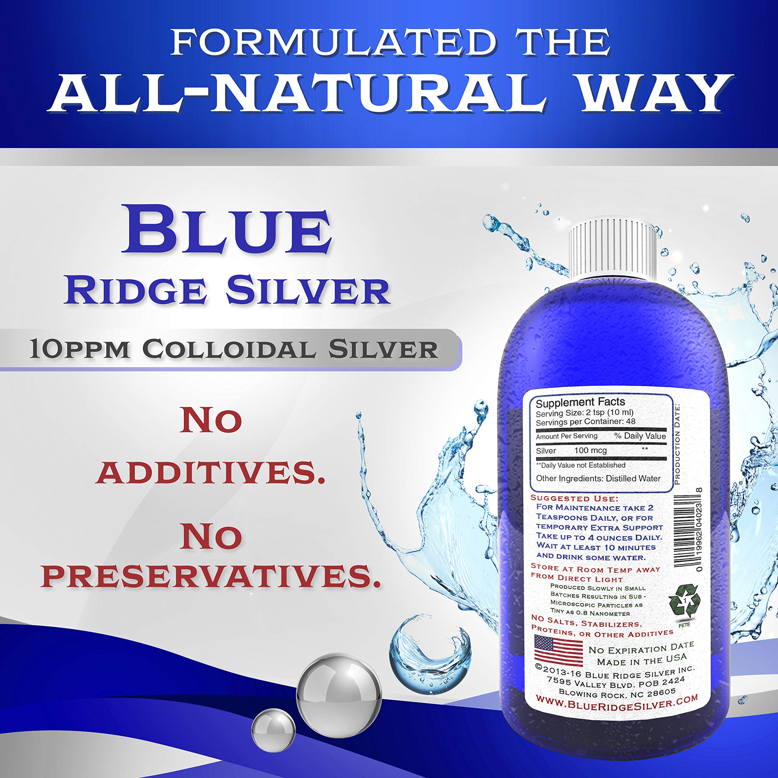 Blue Ridge Silver Colloidal Silver 10 ppm packaging details