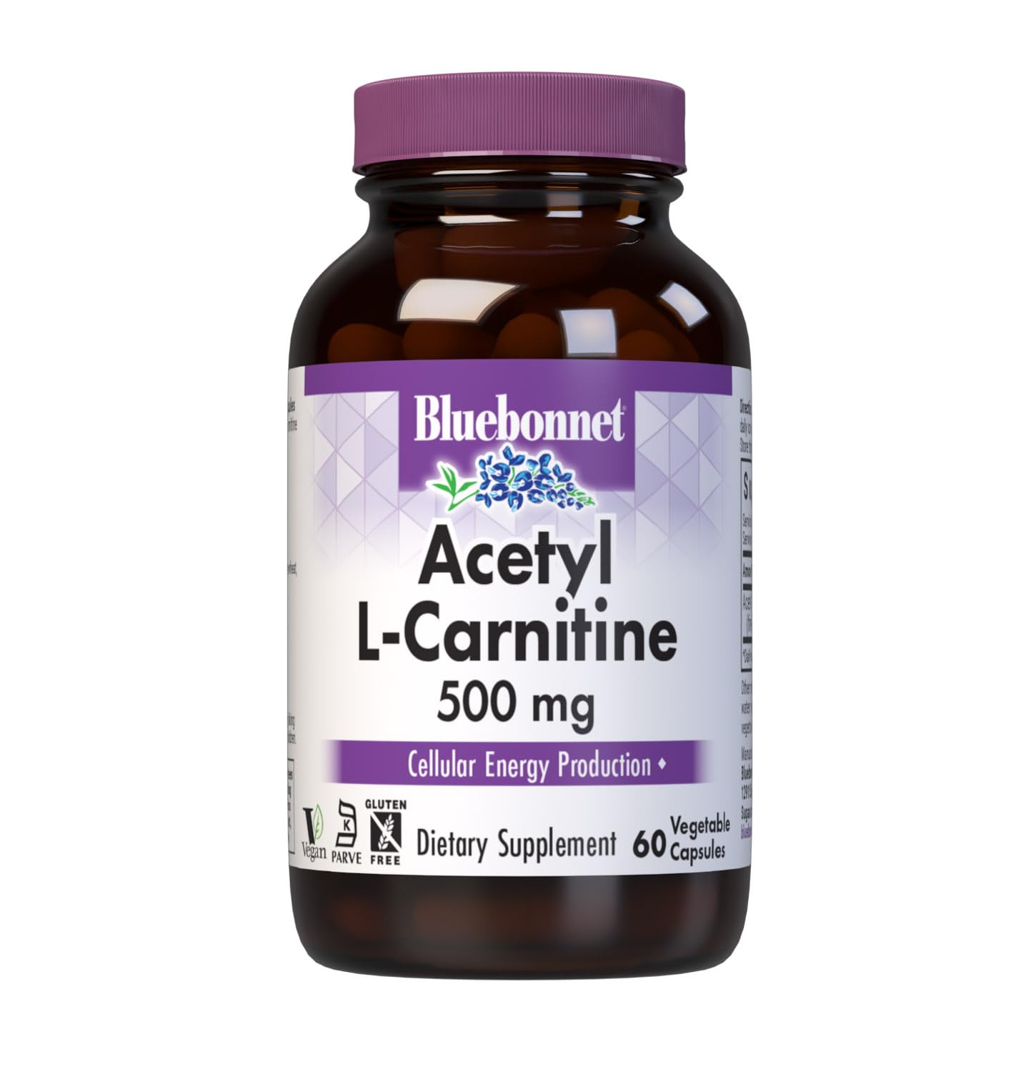 BlueBonnet Acetyl L-Carnitine 500mg vegetable capsules front view