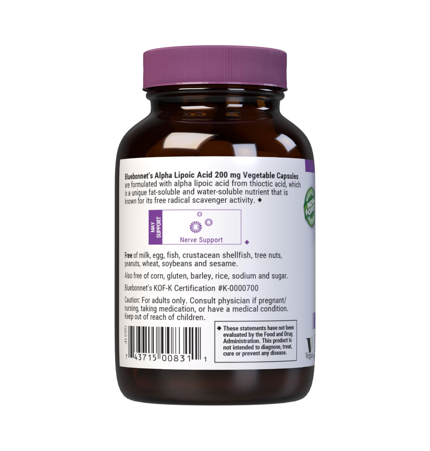 BlueBonnet Alpha Lipoic Acid 200mg capsules on a white background