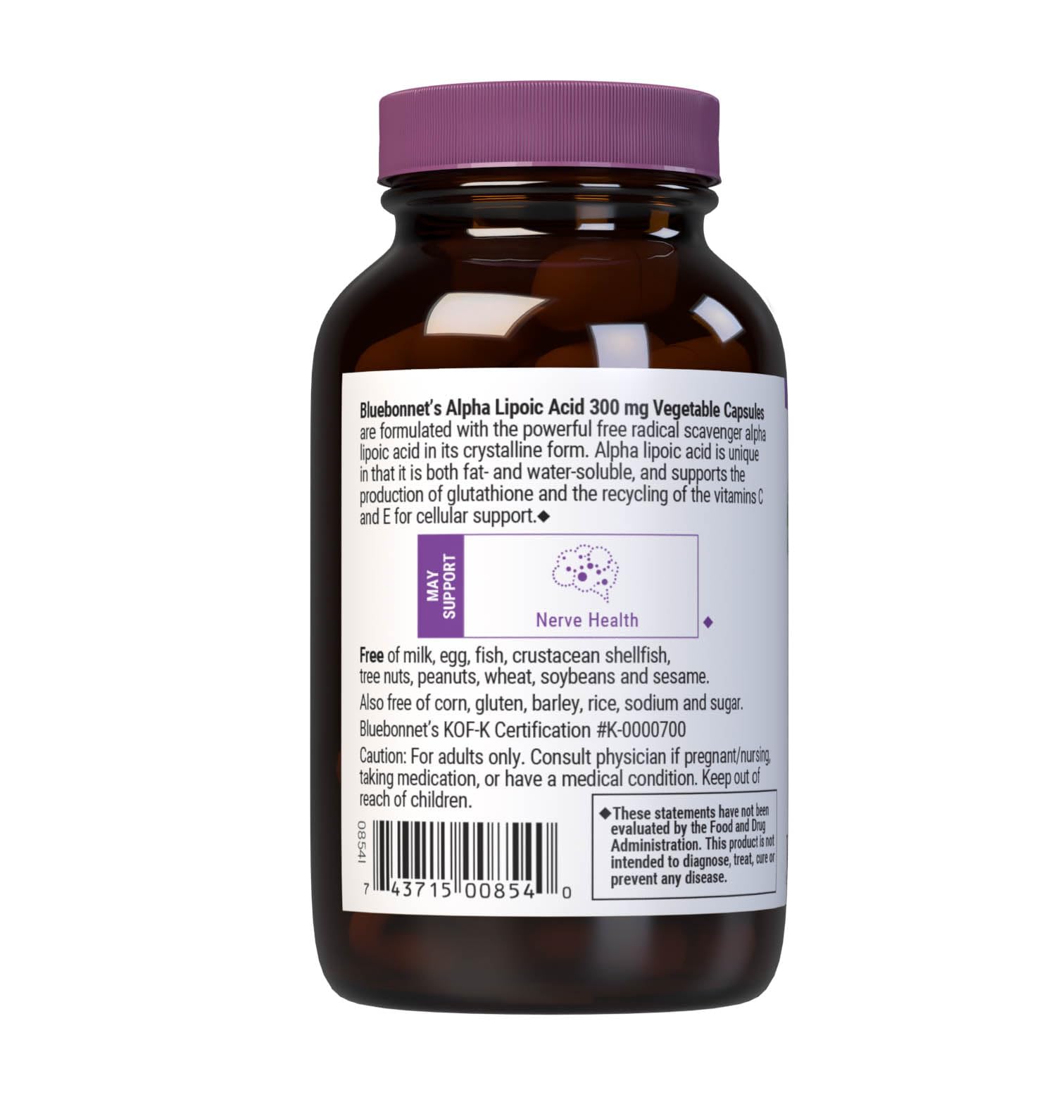 BlueBonnet Alpha Lipoic Acid 300 mg capsule bottle with label