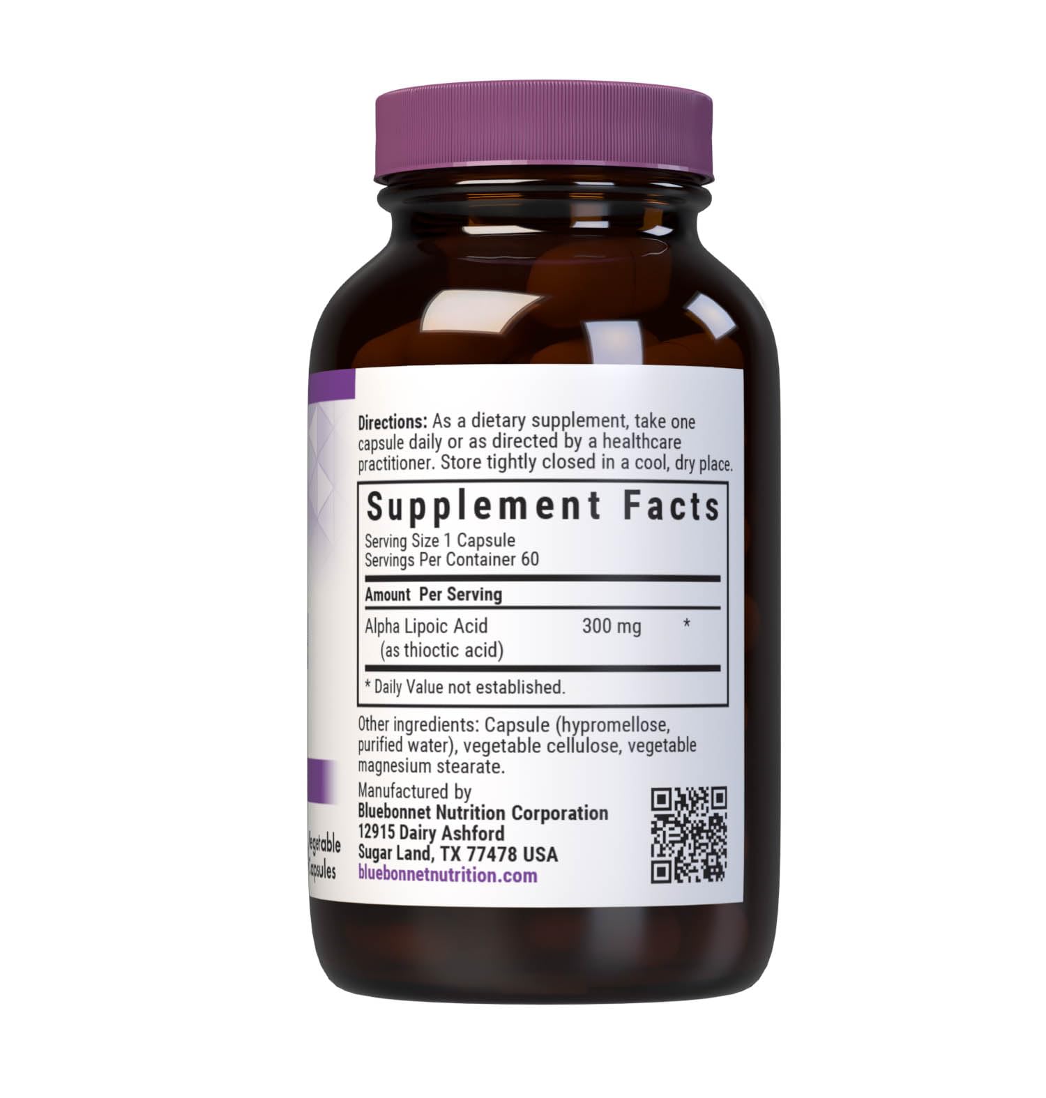 BlueBonnet Alpha Lipoic Acid 300 mg vegetable capsules side view