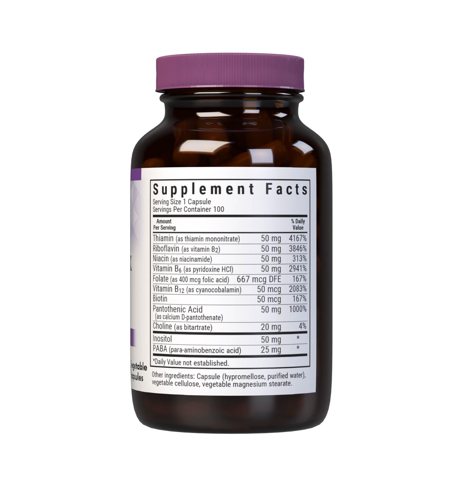 BlueBonnet B Complex 50 Vegetable Capsules bottle side view