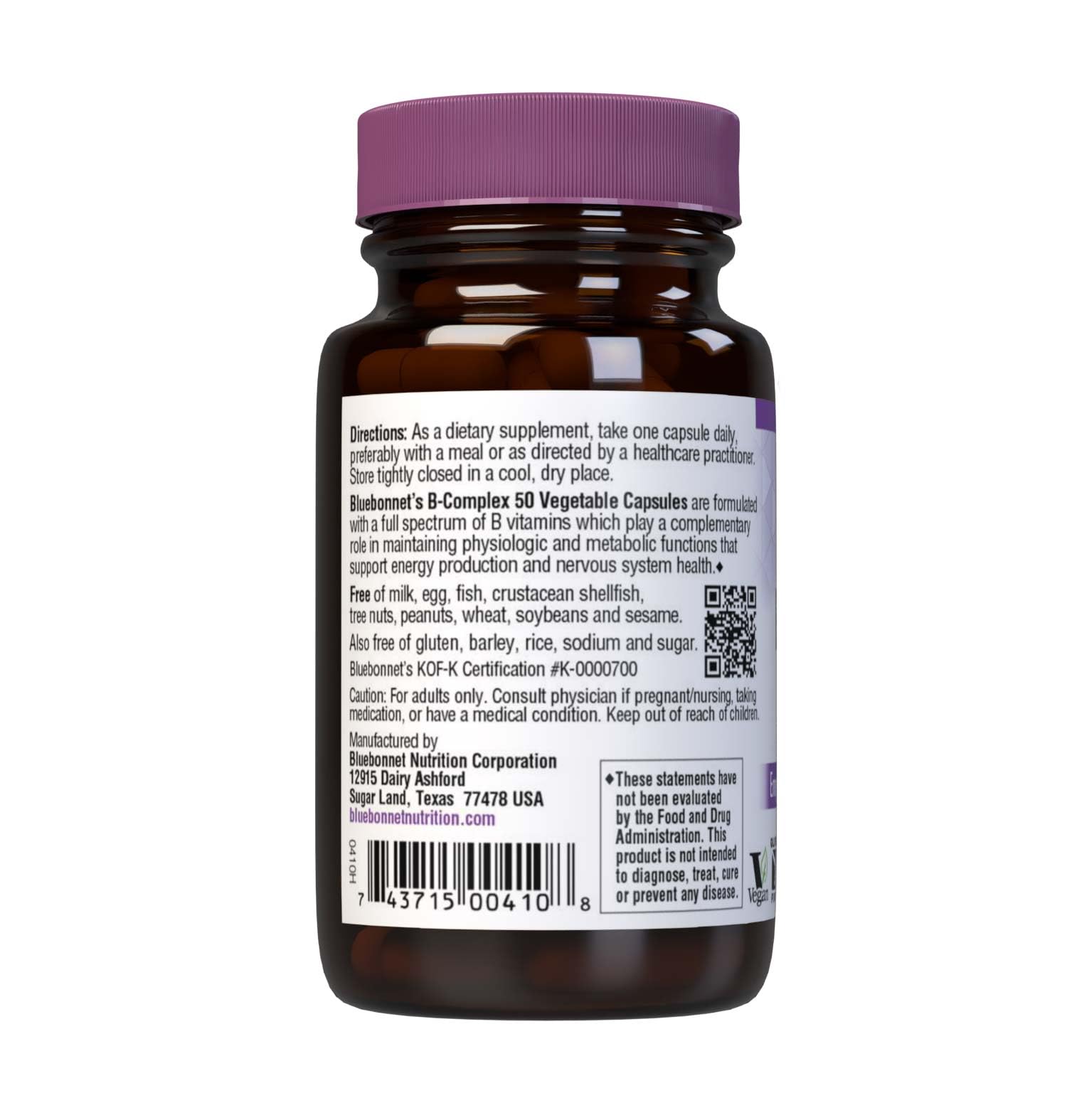 BlueBonnet B-Complex 50 Vegetable Capsules bottle with label