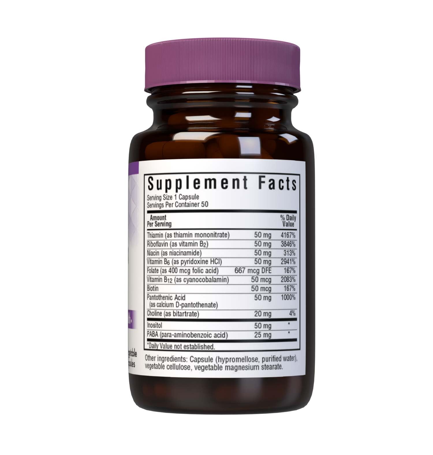 BlueBonnet B-Complex 50 Vegetable Capsules side view