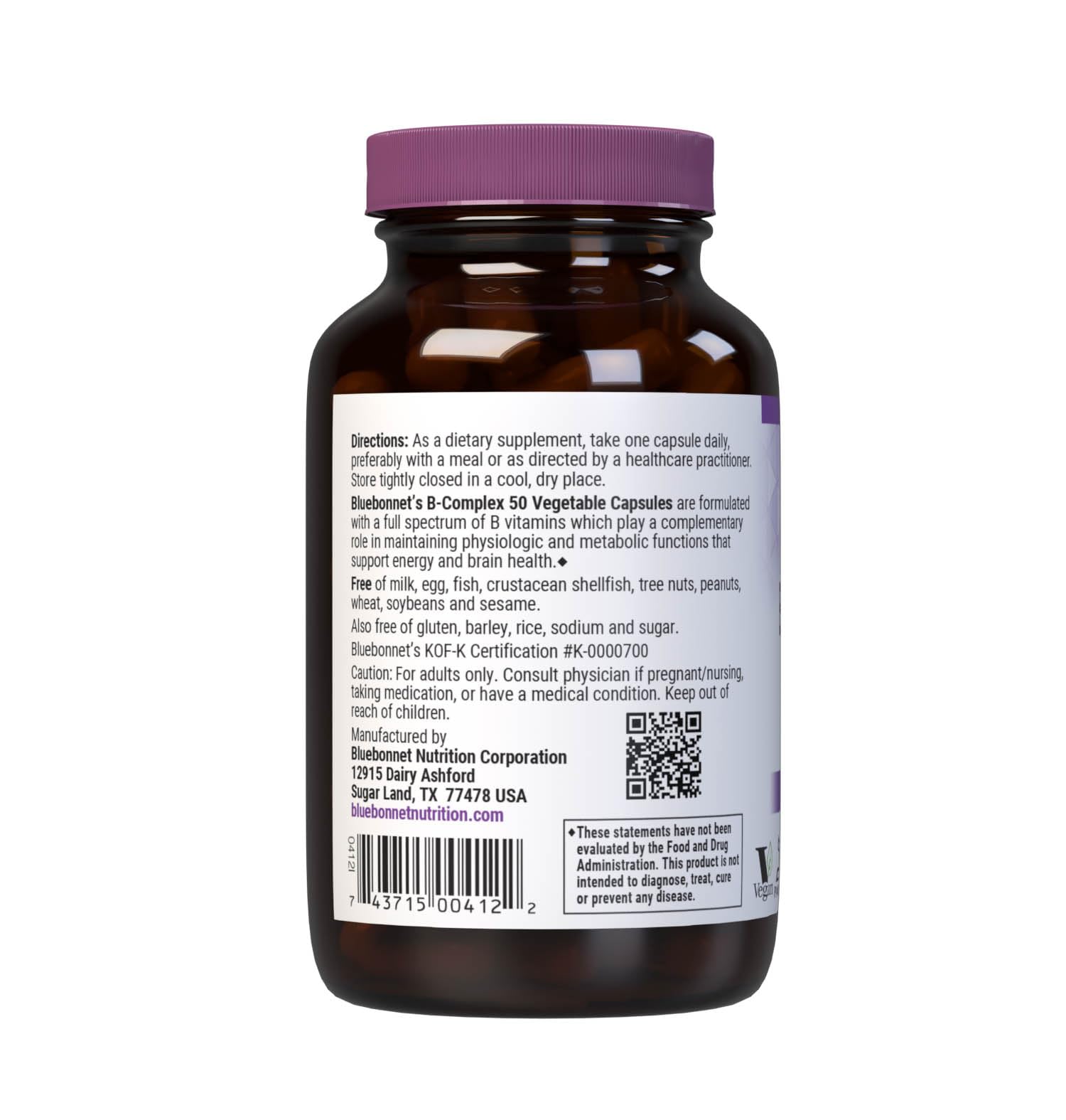 BlueBonnet B Complex 50 Vegetable Capsules with a measuring spoon