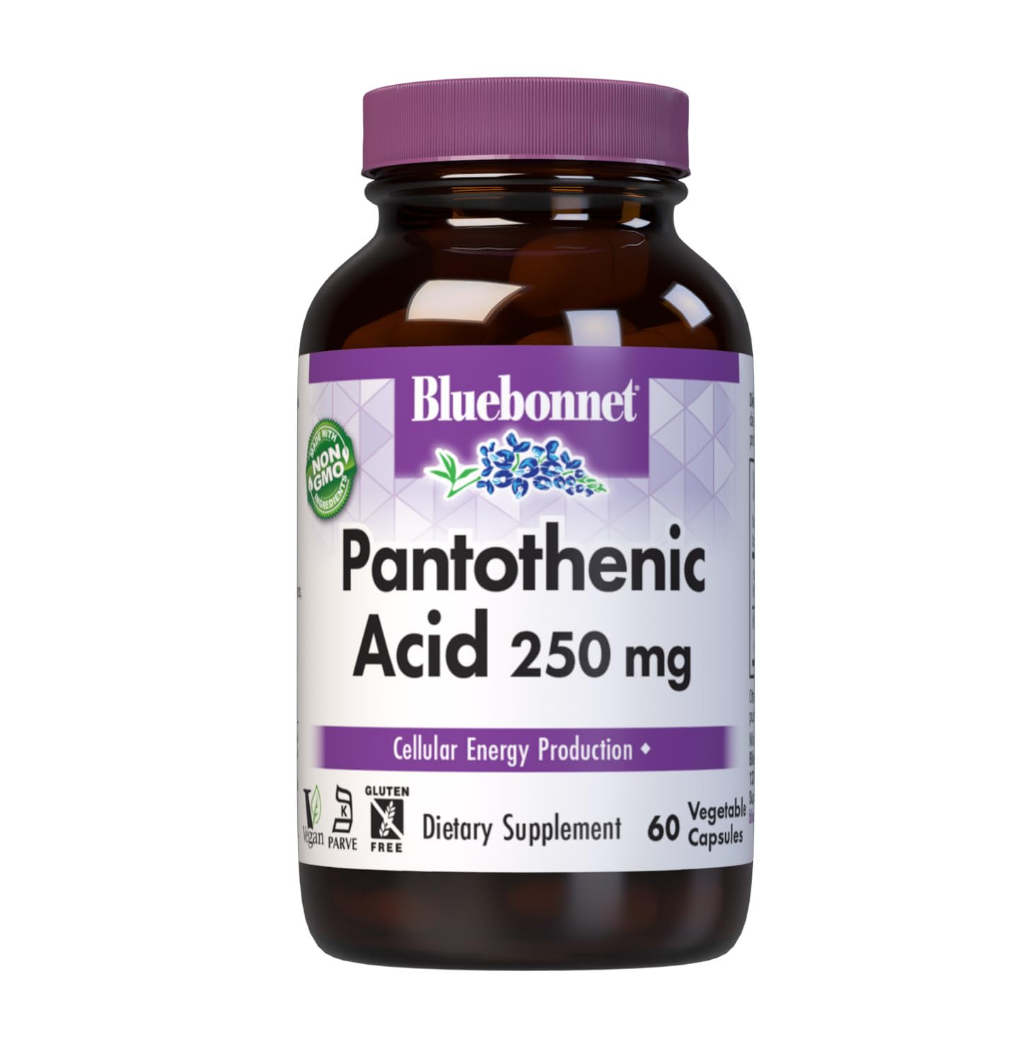 BlueBonnet B5 Pantothenic Acid 250mg vegetable capsules front view