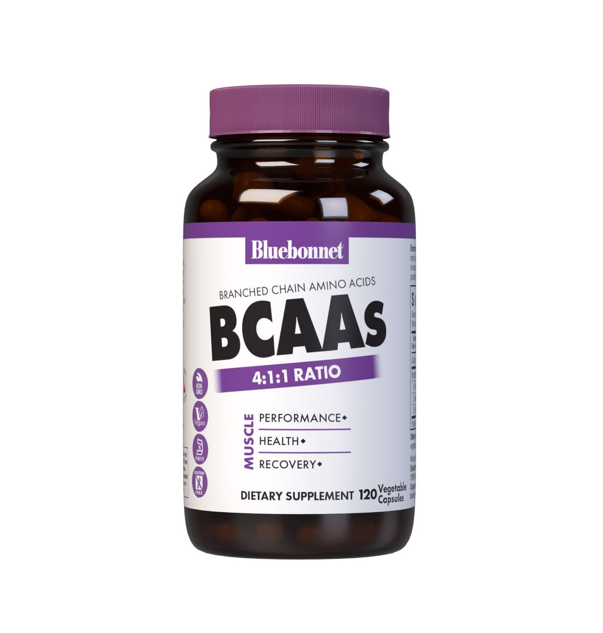 BlueBonnet BCAAs 120 vegetable capsules front view