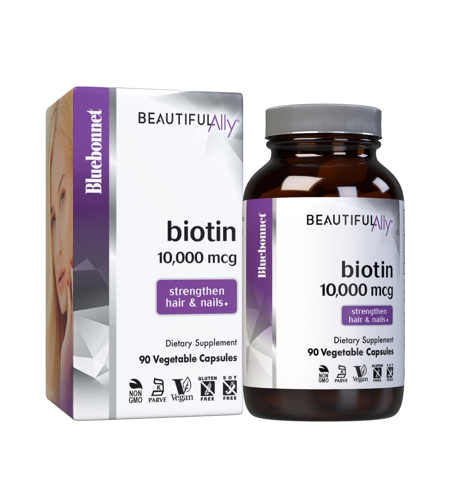 BlueBonnet Biotin 10,000 mcg Vegetable Capsules front view