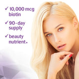 BlueBonnet Biotin 10,000 mcg Vegetable Capsules on a wooden table