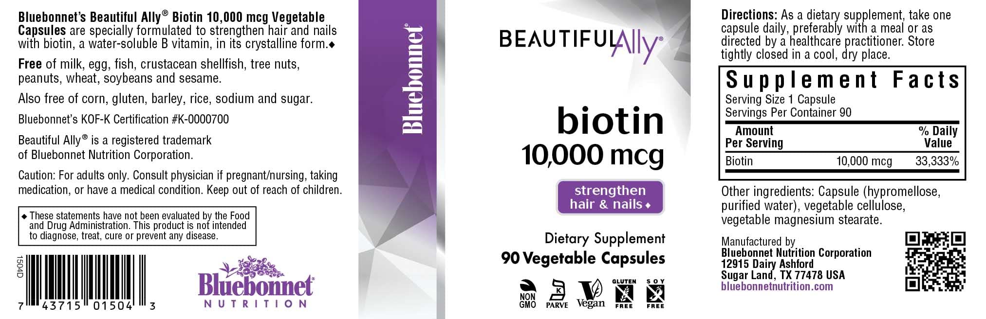 BlueBonnet Biotin 10,000 mcg Vegetable Capsules side view
