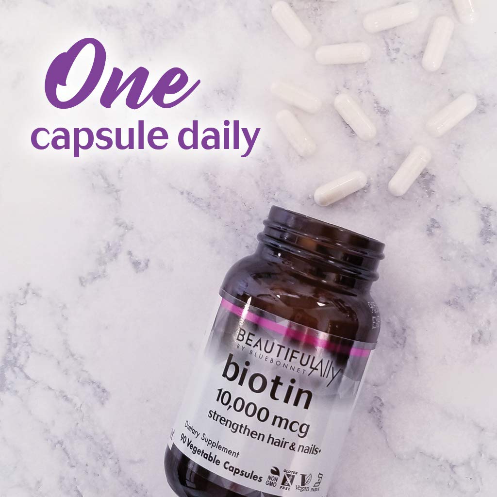 BlueBonnet Biotin 10,000 mcg Vegetable Capsules with measuring spoon