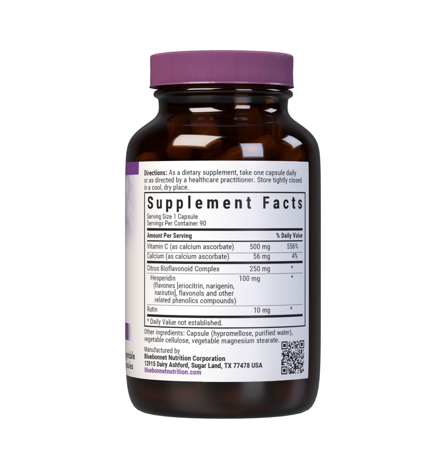 BlueBonnet Buffered Vitamin C 500 mg vegetable capsules side view